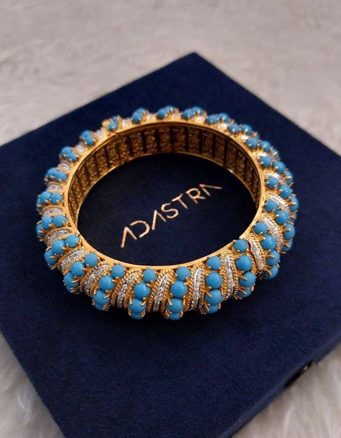 Round 56.44 ct Turquoise Gold | Cz Bangle Bracelet | Adastra