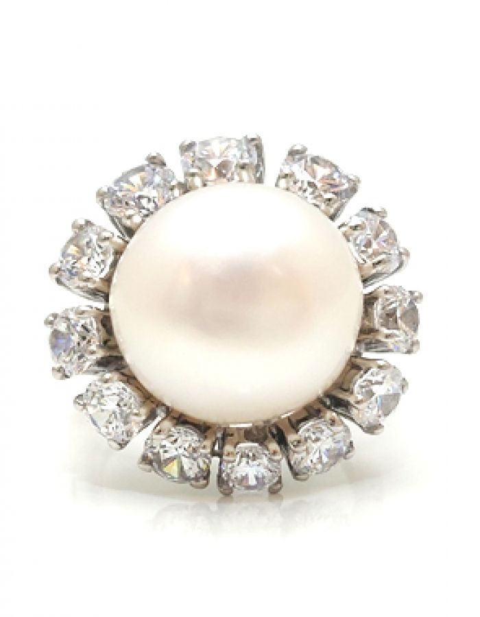 White Fresh Water Pearl Halo Cocktail Ring