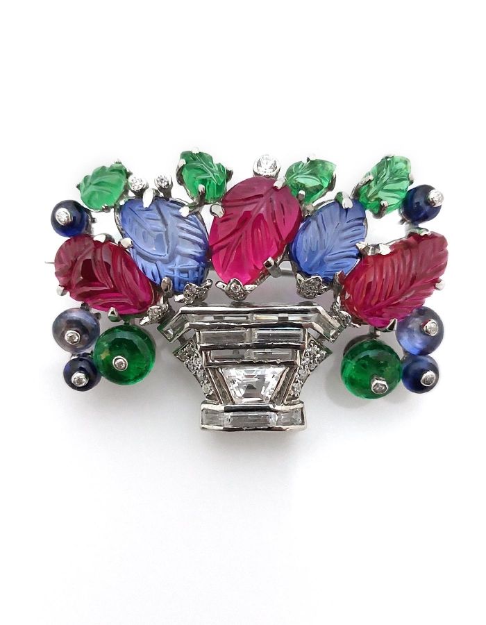 Carved Art Deco Flower Brooch
