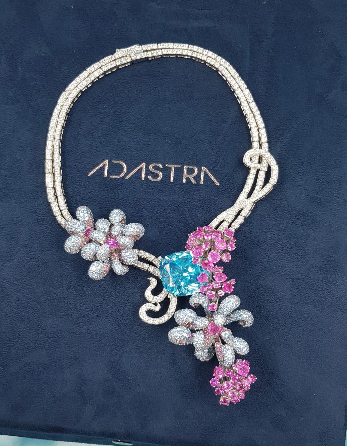 Flower Pink Blue Necklace