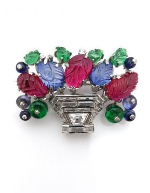 Carved Art Deco Flower Brooch